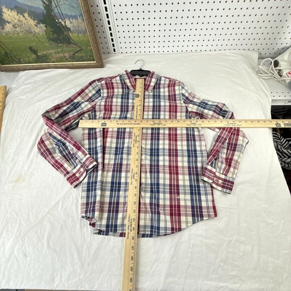 Orvis Wrinkle Free Plaid Button Down Shirt Men's Large Red Blue Check Western - Picture 10 of 10